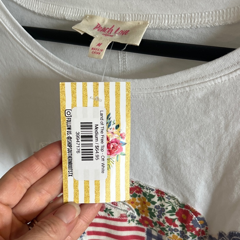 Peach Love USA Land of the Free America Oversized Patchwork Quilted Tee - Picture 12 of 12